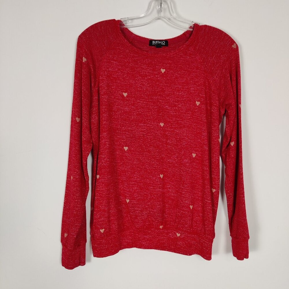 Buffalo David Bitton Women's Sweater Size S Red Cream Hearts Viscose Valentine's